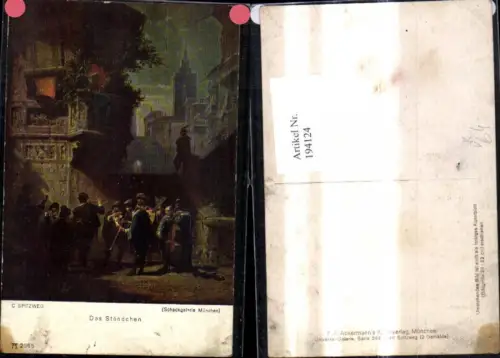 194124,Künstler Ak Carl Spitzweg Das Ständchen Musikanten Mandoline Flöte Frau Balkon pub F. A. Ackermann 288euro2