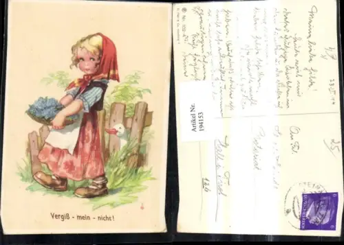 194153,Künstler Ak Mädchen m. Teller Blumen Gans