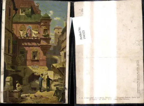 194325,Künstler Ak Carl Spitzweg Der Antiquar Männer Stadtplatz Frau a. Brunnen Tauben pub F. A. Ackermann 294euro3045