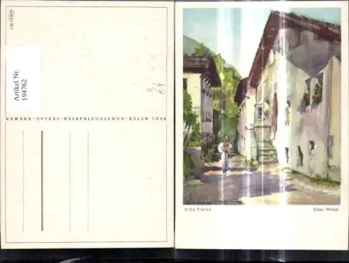 194762,Künstler Ak Fritz Preiss Stiller Winkel Mann m. Sense Strassenansicht