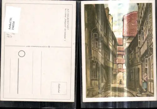 194934,Künstler Ak Schiel Sackgasse a. Sackplatz Alt Halberstadt Strassenansicht