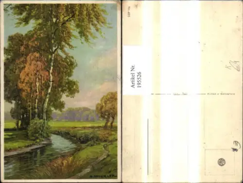 195526,Künstler Ak H. Winkler Bach Birken Ufer Landschaft
