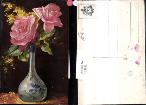 195833,Künstler Ak Mary Golay Blumenvase Rosen Blumen i. Vase