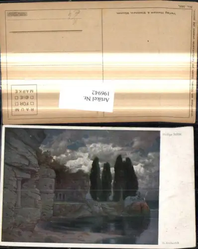 196942,Künstler Ak H. Rüdisühli Heilige Stätte Haus i. Felsen Ufer Löwendenkmal Landschaft