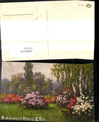 197213,Künstler Ak F. Arnold Garten Park Blumen Blühende Sträucher Birken Bäume