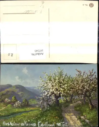 197343,Künstler Ak F. Arnold Bäumeblüte Weg Bach Landschaft