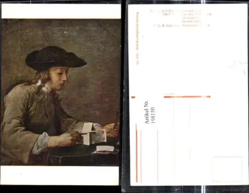 198150,Künstler Ak J. B. F. Chardin The Chastle in pasteboards Mann baut Kartenhaus Spielkarten