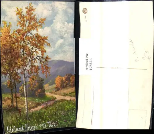198526,Künstler Ak F. Arnold Birke Blumenwiese Bäume Weg Landschaft