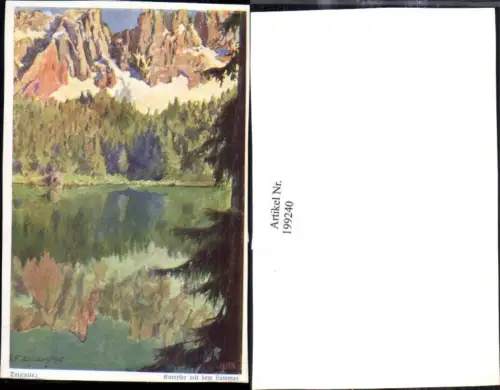 199240,Künstler AK E. F. Hofecker Dolomiten Karersee m. d. Latemar Schluderbach