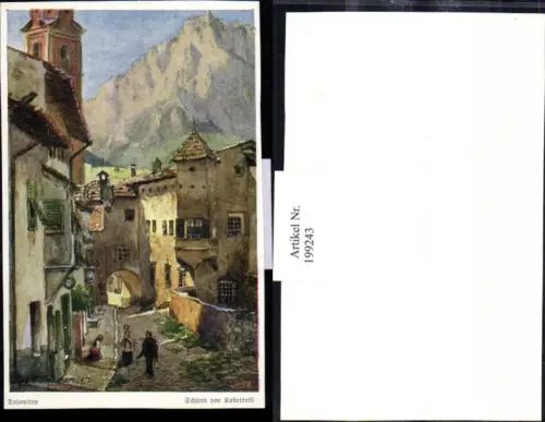 199243,Künstler AK E. F. Hofecker Dolomiten Schlern v. Kastelruth Straßenansicht