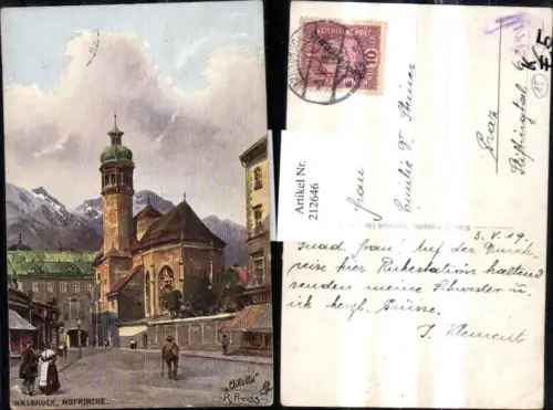 212646,Künstler AK R. Preuss Innsbruck Hofkirche Kirche Straßenansicht