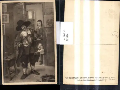 213984,Künstler AK Jose Antolinez „Der arme Maler“ Mann m. Hut Bild v. d. Madonna m. Kind pub F. A. Ackermann 2061a