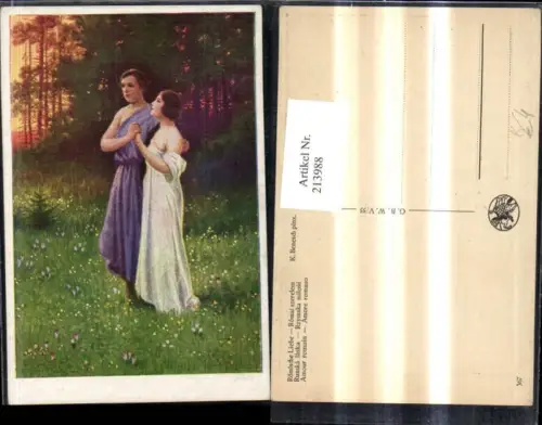 213988,Künstler AK K. Benesch „Römische Liebe“ Zwei Frauen m. Kleid Wiese