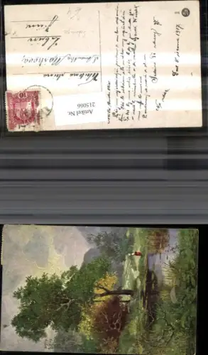 215066,Künstler Ak L. Schweiger Teich See Landschaft m. Frau