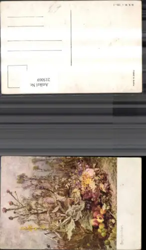 215069,Künstler Ak September Obst Blumen