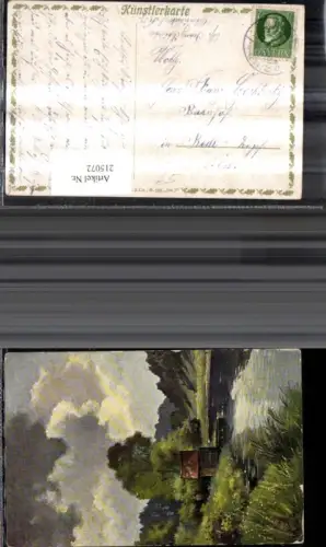 215072,Künstler Ak Werner Maier Fluss Hütte Landschaft