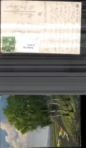 215073,Künstler Ak Birken Landschaft