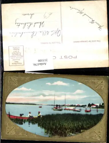 215100,Präge Ak See Boot Landschaft Passepartout Goldverzierung