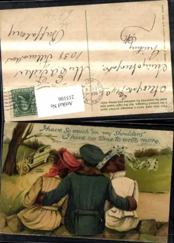 215106,Künstler Ak Auto Unfall Mann m. Frauen unverletzt I have so much on my shouders I have no time to writs more