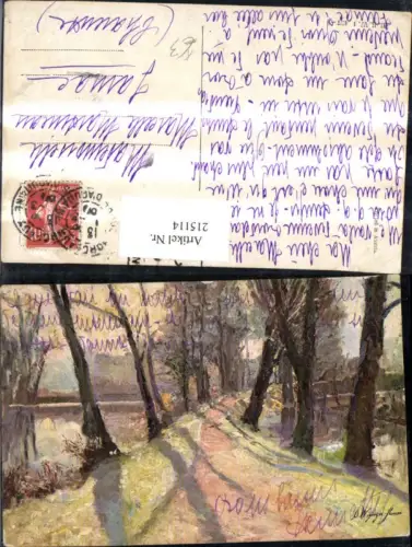 215114,Künstler Ak Waldweg Landschaft Wald Fluss See