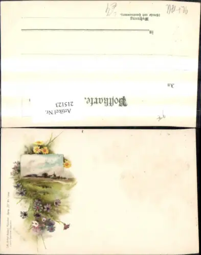215123,Künstler Litho Dorf Landschaft Blumen