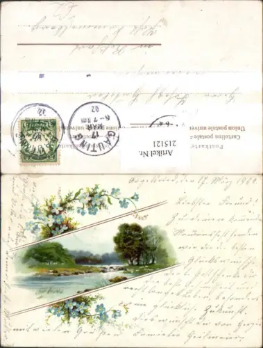 215121,Künstler Litho Fluss Landschaft Blumen