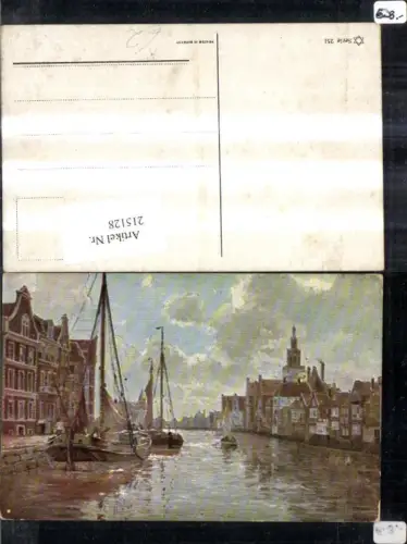 215128,Künstler Ak Fluss d. Stadt Segelboot Schiff