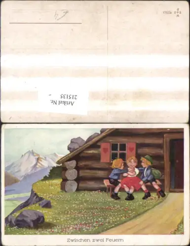 215135,Künstler Ak Zwischen zwei Frauen Berghütte Bergkulisse