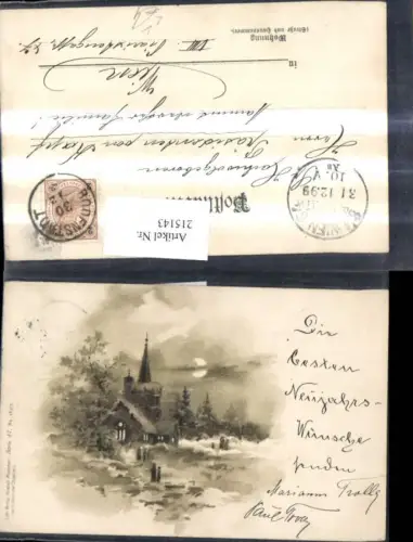 215143,Künstler Litho Kirche Winter b. Mondschein pub Gebrüder Oppacher 47euro18375