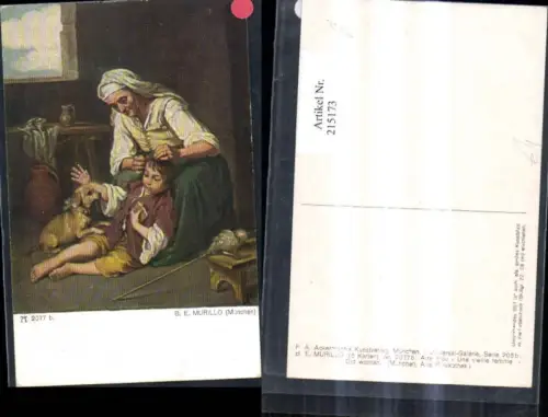 215173,Künstler Ak B. E. Murillo Alte Frau m. Kind Hund pub F. A. Ackermann 2077b