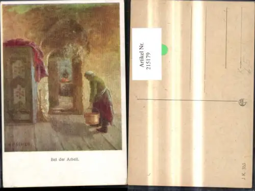 215179,Künstler Ak H. Ascher Bei d. Arbeit Frau m. Eimer Kübel