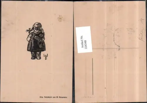 224348,Künstler AK W. Bergmann Holzschnitt Mädchen m. Puppe