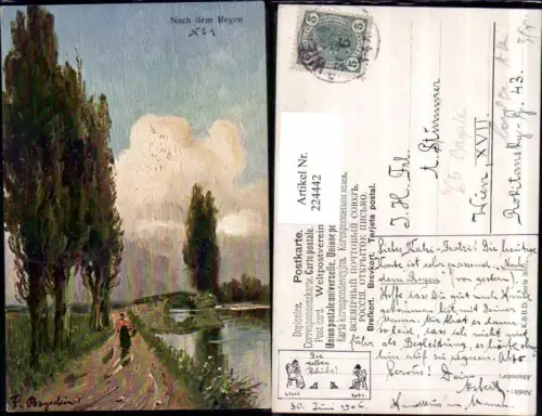 224442,Künstler AK F. Bayerlein Nach d. Regen Landschaft Brücke