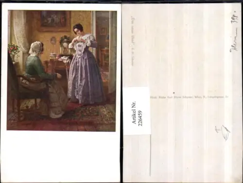 226459,Künstler AK K. M. Schuster Das neue Kleid Frau m. Kleid Sessel Kommode