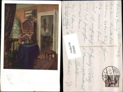 226460,Künstler AK K. M. Schuster Mein Heim Interieur Tisch Tür Kommode