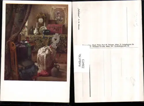 226473,Künstler AK K. M. Schuster Stillleben Zimmer Sessel Kommode Uhr