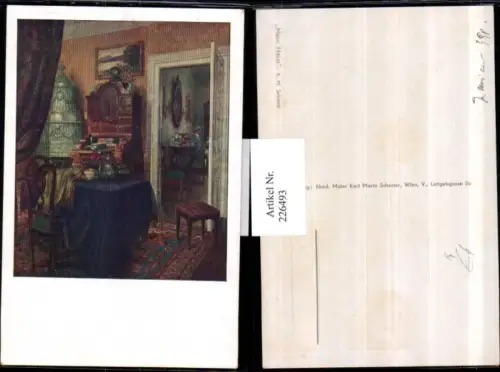 226493,Künstler AK K. M. Schuster Mein Heim Interieur Tisch Kommode Tür Sessel