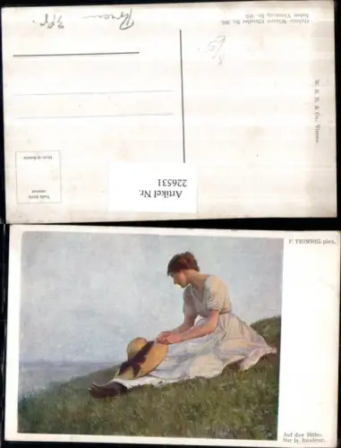 226531,Künstler AK F. Trimmel Auf d. Höhe Frau m. Kleid u. Hut Partie