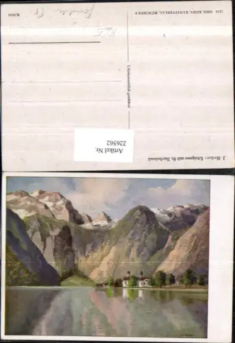 226562,Künstler AK J. Hecker Königssee m. St. Bartholomä Bergkulisse
