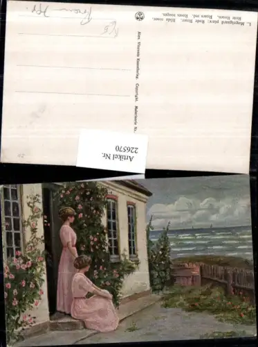 226570,Künstler AK L. Mogelgaard Rote Rosen Frauen m. Kleid Rosen