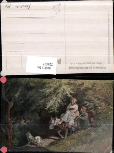 226572,Künstler AK L. Richter Ritt durch d. Wald Frau m. Man Esel Hund pub Verlag f. Volkskunst Rich. Keutel Stuttgart