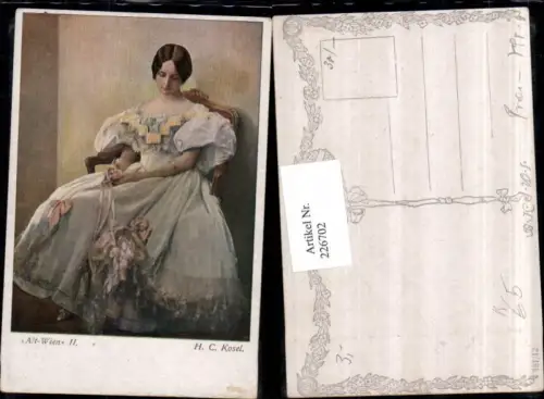 226702,Künstler AK H. C. Kosel Alt-Wien Frau m. Kleid Mode Sessel Stuhl