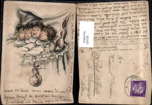 226720,Künstler AK H. Peyk Kinder i. Bett Schnuller Polster