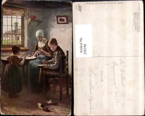 226746,Künstler AK Keyser Holländisches Interieur Frau b. Schälen Kinder b. Essen Pantoffeln
