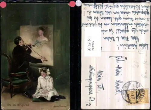 247925,Künstler AK Larence F. Underwood Ihr Lieblingslied Man spielt Geige Mädchen b. Lesen
