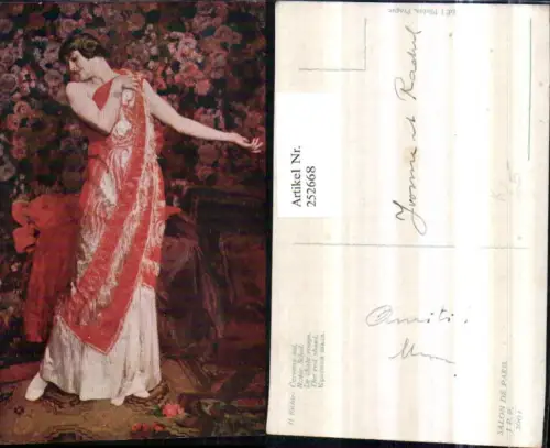 252668,Künstler AK H. Richir Roter Schal Frau m. Roten Tuch Kleid Ganzkörperportrait