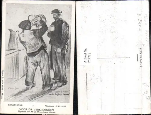 252718,Künstler AK Edwin Ganz Voor de Verkiezingen Männer m. Mützen Krüge