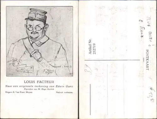 252719,Künstler AK Edwin Ganz Louis Facteur Man in Uniform Mütze Brille Portrait