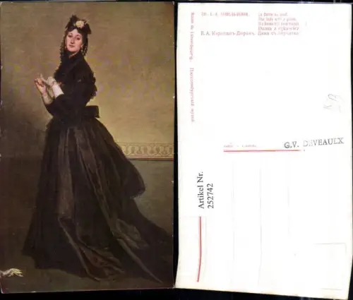 252742,Künstler AK E. A. Carolus-Duran Die Dame m. d. Handschuh Frau m. Kleid Ganzkörperportrait