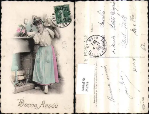 252748,Künstler AK Frau m. Kleid Kette Pantoffeln Kamin